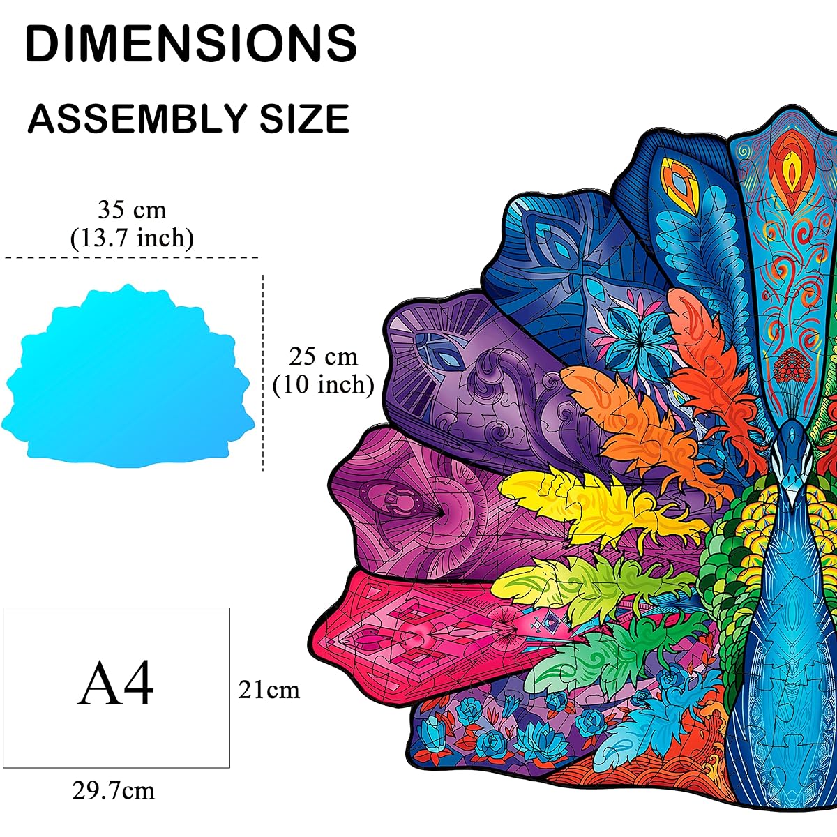 NATITI Wooden Puzzles for Adults Peacock Puzzle 13.7" x 10" 136 Pieces Adult Wooden Puzzles Wood Cut Puzzles Animal Shape Puzzles for Adults