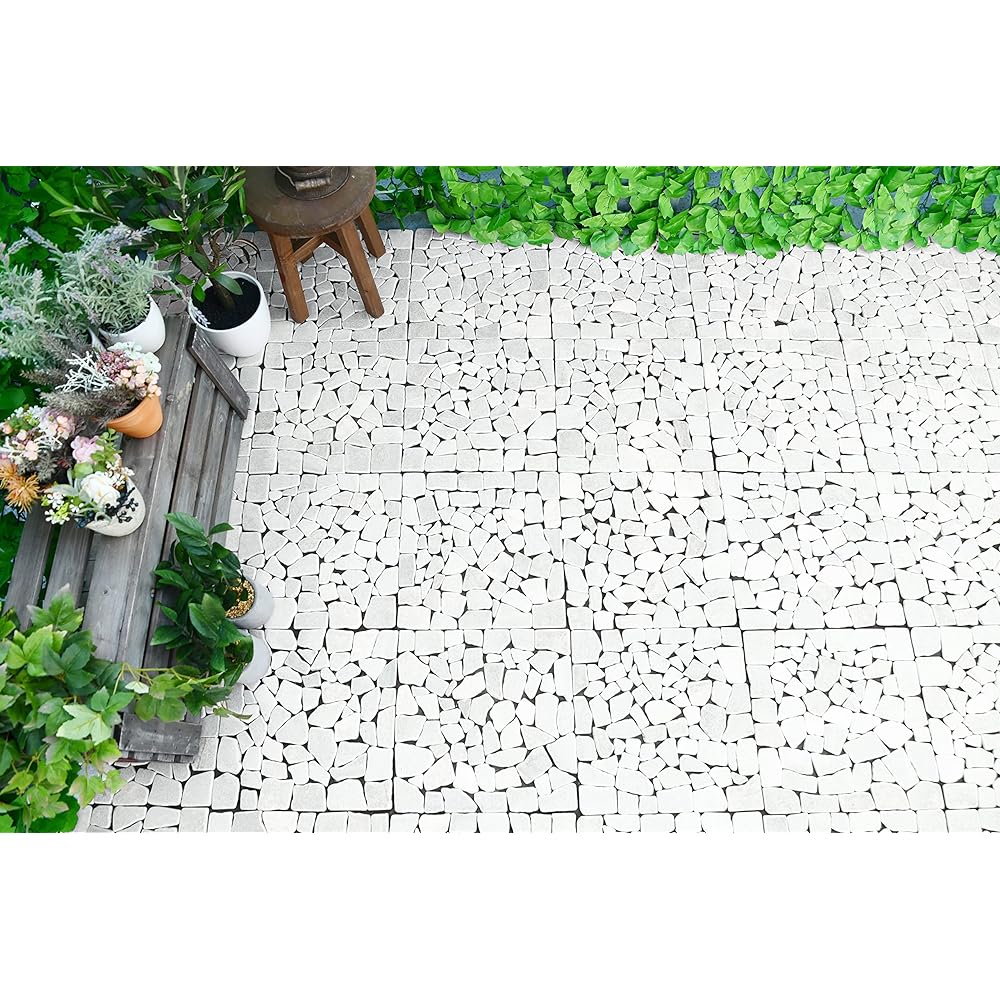 Living Out Natural Stone Mat Set of 6 with Weed Prevention Sheet Just Lay It - White Body: Depth 30.5cm Body: Height 1cm Body: Width 30.5cm