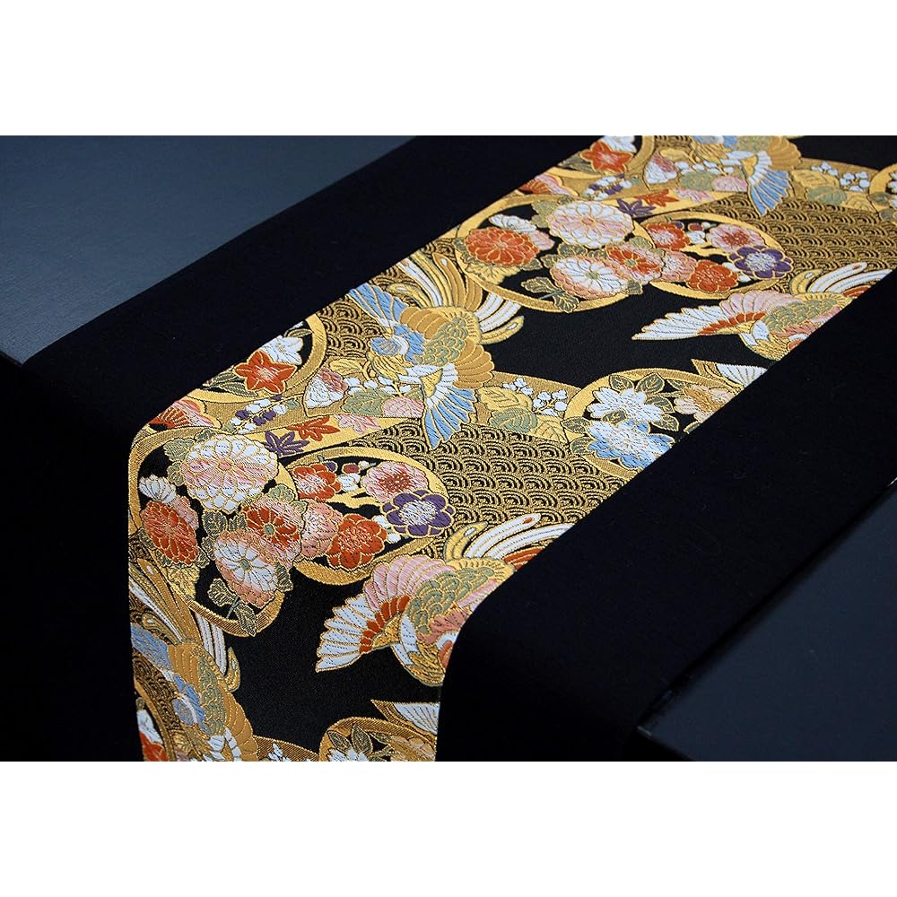 Japanese Style Kimono Table Runner Reversible Gold Brocade Obi Boxed Packaged 150cm (Asuka)