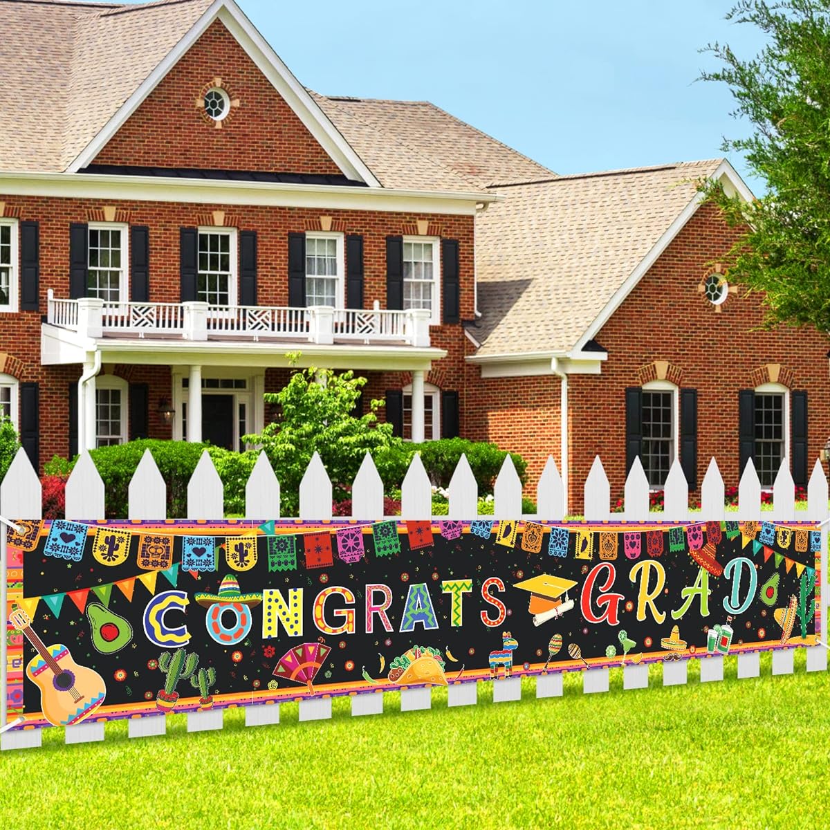 Mexican Fiesta Graduation Banner Backdrop, Mexico Graduation Decorations, Class of 2023 Yard Banner Sign Party Supplies, Congratulations Graduation Fabric Background for High School College, 118x20 Inch