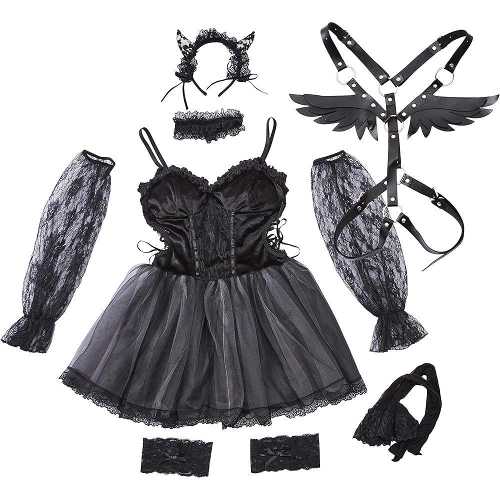 Clearstone Ruban Mignon Cosplay Halloween Gothic Devil Doll Devil Devil with Knee Highs Women's Costume Fancy Dress Costume with Knee Highs