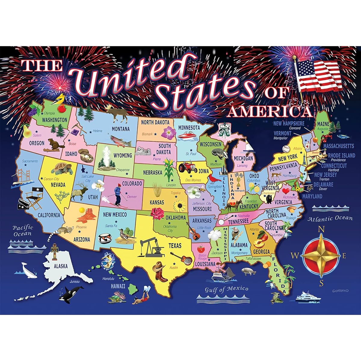 100 Piece Puzzle for Kids Ages 4-8 8-10 3-5 4 5 6 7 8 Jigsaw Puzzles for Kids Kids Tolder Boys Grill Map of America America Puzzle US