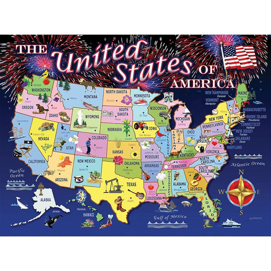 100 Piece Puzzle for Kids Ages 4-8 8-10 3-5 4 5 6 7 8 Jigsaw Puzzles for Kids Kids Tolder Boys Grill Map of America America Puzzle US