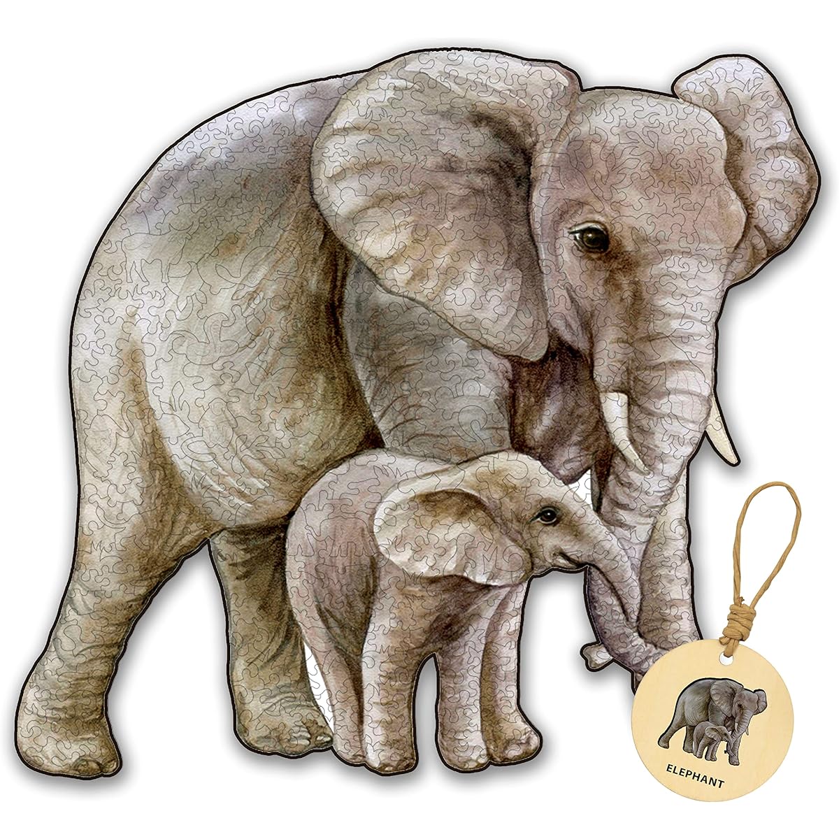 DEPLEE Wooden Jigsaw Puzzle Mother and Child Elephant Artwork, Animal Unique Shape Jigsaw Puzzle, Great Gift for Adults, Family and Friends, 180-210 Pieces, 15.4 x 10.4 Inch, King