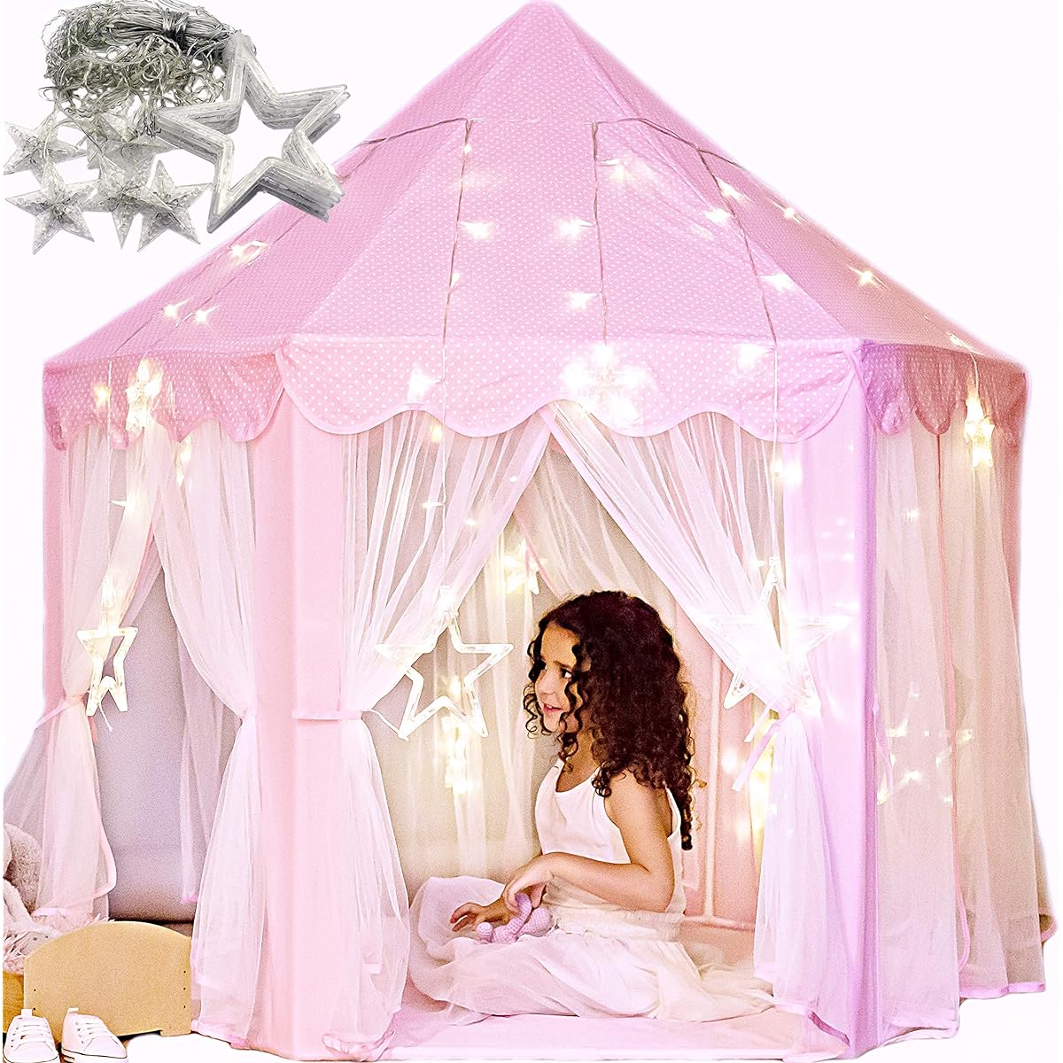 Princess Castle Play Tent with Large Star Lights. Little Girls Princess Tent Toy for Indoor. Pretend and Imaginative Play house. Have Fun, Encourage Social Interaction. Gift for Girls Age 3 4 5 6 7
