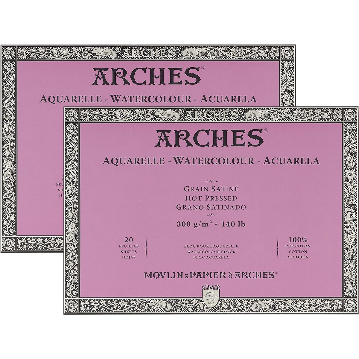Arches Watercolor Paper Blocks Hot Pressed 9" x 12", 140lb, 2 Pack