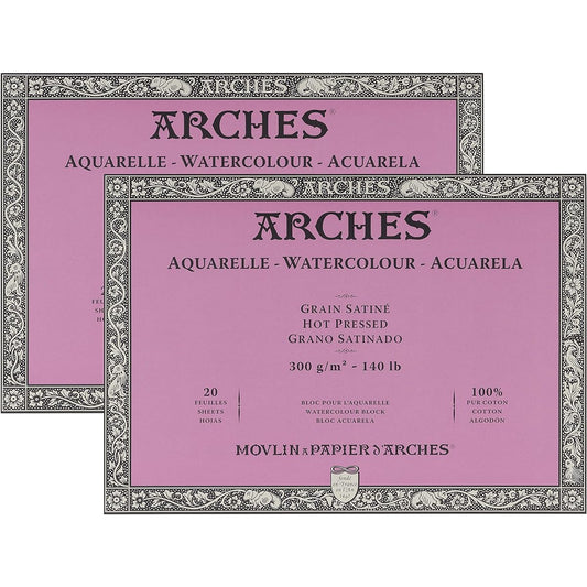 Arches Watercolor Paper Blocks Hot Pressed 9" x 12", 140lb, 2 Pack