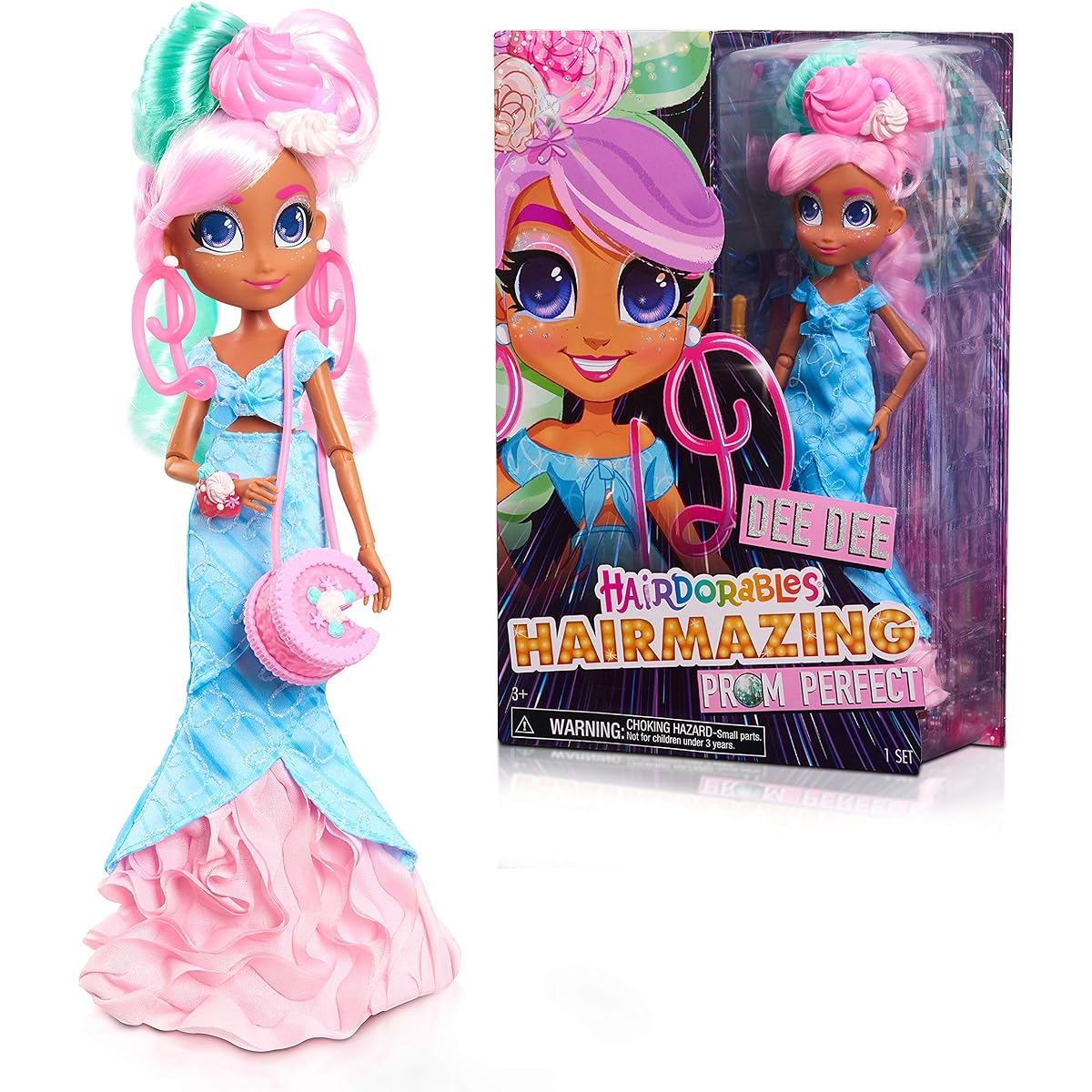 Hairdorables Hairmazing Prom Perfect Fashion Doll Dee Dee Pink and Green Hair Just Play