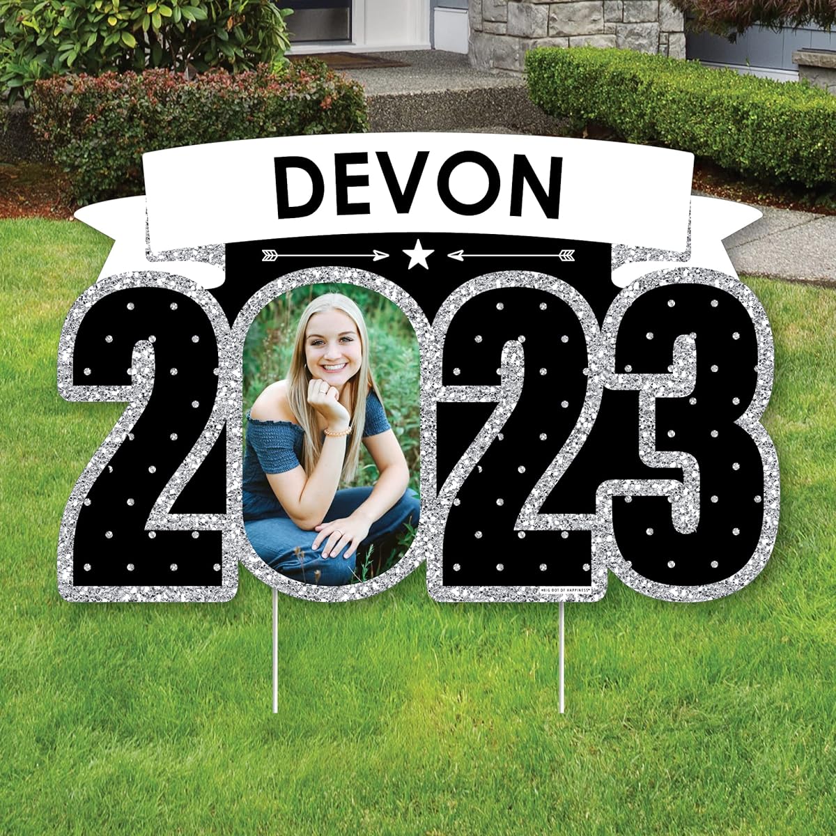 Big Dot of Happiness Graduation Toast - Custom Name and Photo 2023 Graduation Party Decorations - Party Yard Signs