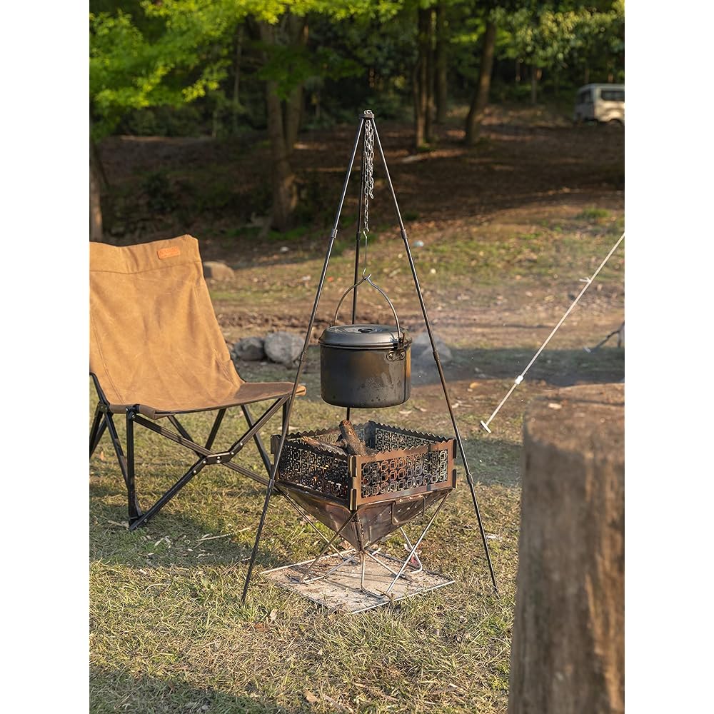 CAMPING MOON Tripod L Bonfire Tripod, Maximum Weight Capacity 15KG, Storage Case Included, 4-Tier Fold MS-105