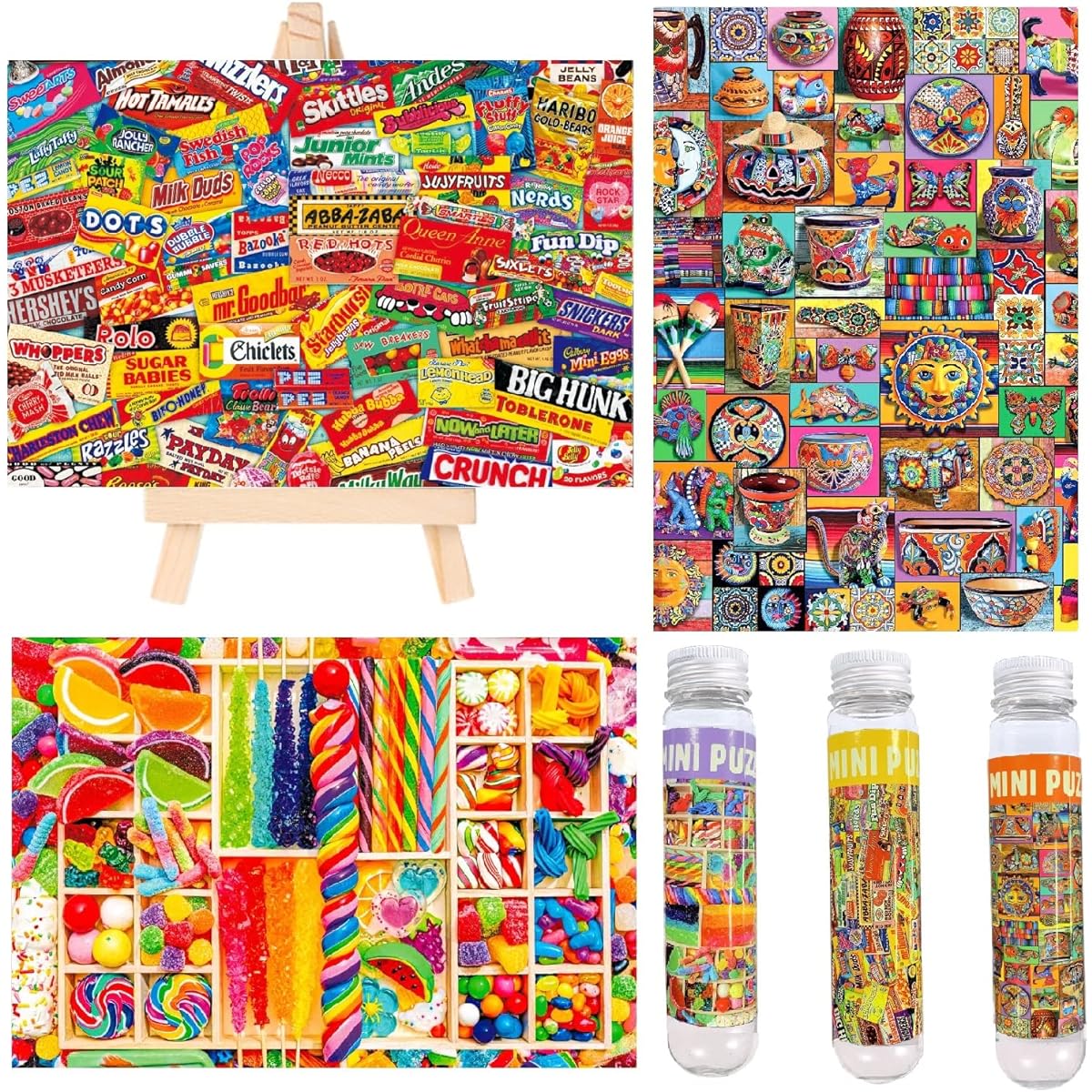 Small Jigsaw Puzzle for Adults 150 Piece Vintage Candy Mini Jigsaw Puzzle Challenging Mini Puzzle Small Jigsaw Puzzle 6 x 4 Inch 3 Piece with Mini Easel