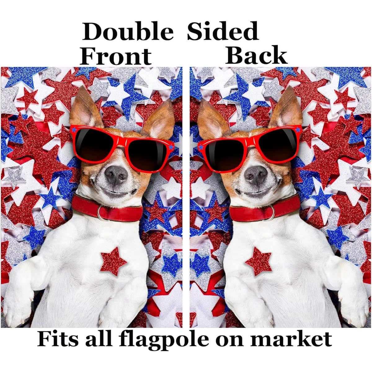 ShineSnow USA Patriotic 4th of July Cute Dog with Glasses Twinkle Twinkle Little Star Independence Day Yard Garden Flag 12" x 18" Double Sided Polyester Welcome House Flag for Patio Lawn Outdoor Home Decor