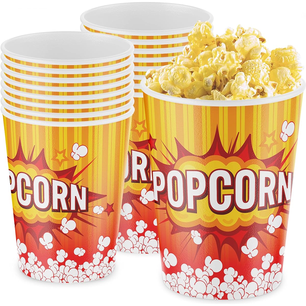 remium Leak-Free 32oz Disposable Popcorn Cups, Stackable Bucket, Fun Design - Perfect for concession stands, carnivals, fundraisers, school events, and family movie nights. 32 oz, small, medium, 32oz, bulk, bucket, snack 32oz Carnival Theater Popcorn Tub