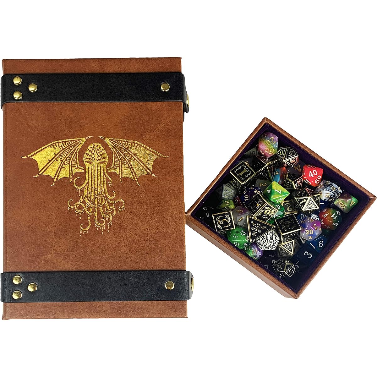 Fantasydice Book Mold Gold/Purple Cthulhu Tomes Rolling Magic Book Tray for All Tabletop RPGs like D&D Call of Cthulhu, Shadowrun, etc