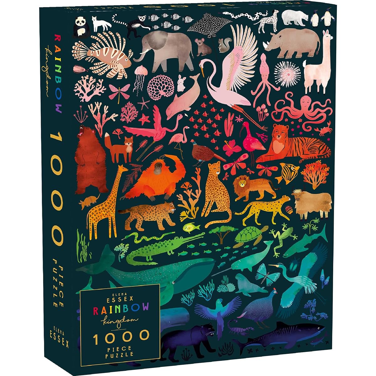 Elena Essex Colourful Animal Jigsaw Puzzles for Adults 1000 pieces | Rainbow Kingdom Puzzles Jigsaw Puzzles | Box includes colour A3 poster | Finished size 70cm x 50cm