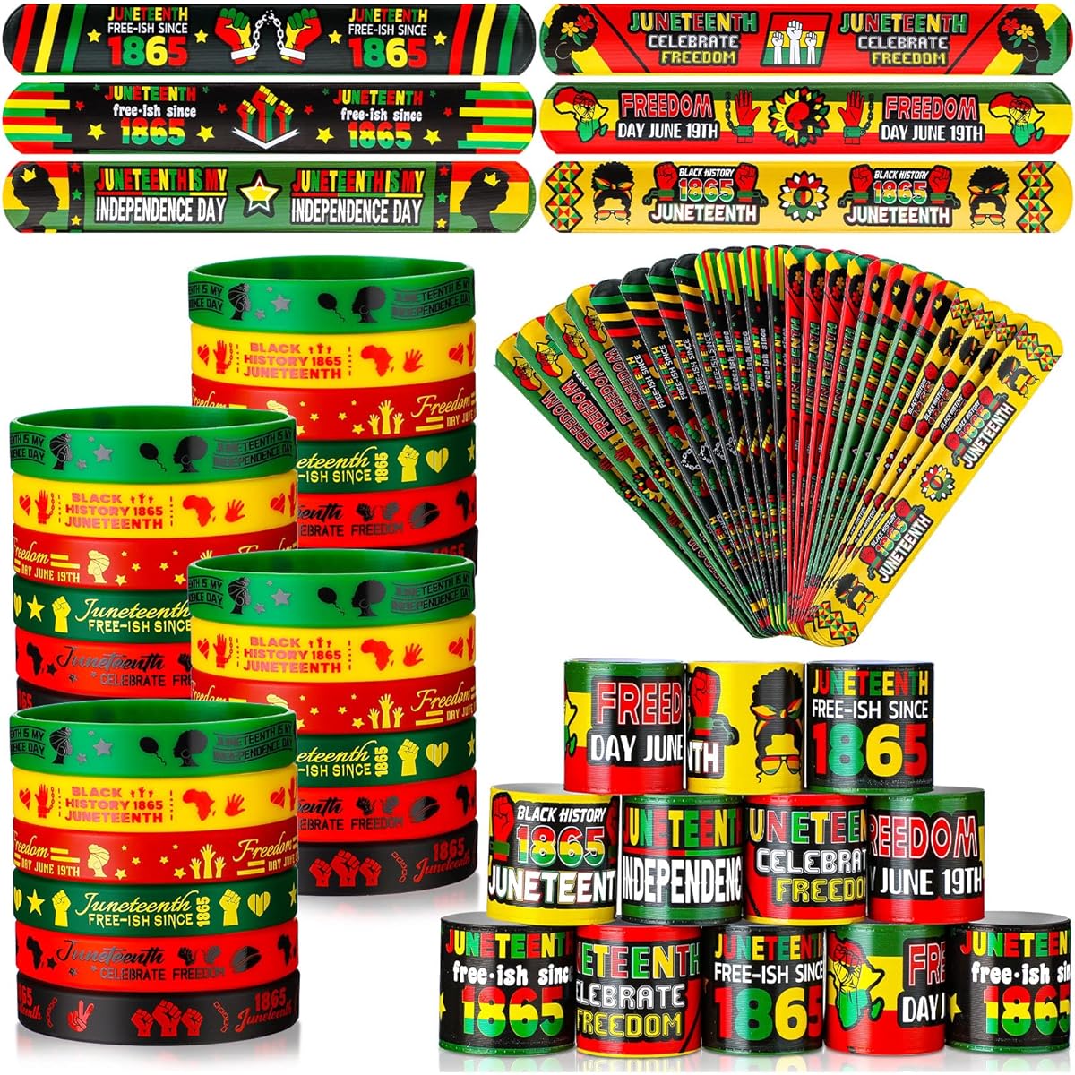 Karenhi June 19, 1865 Slap Bracelet Slap Band Snap Bracelet Black Freedom Day Silicone Bracelet Party Favors Wristband June 10th Gift for African Afro-American Festival