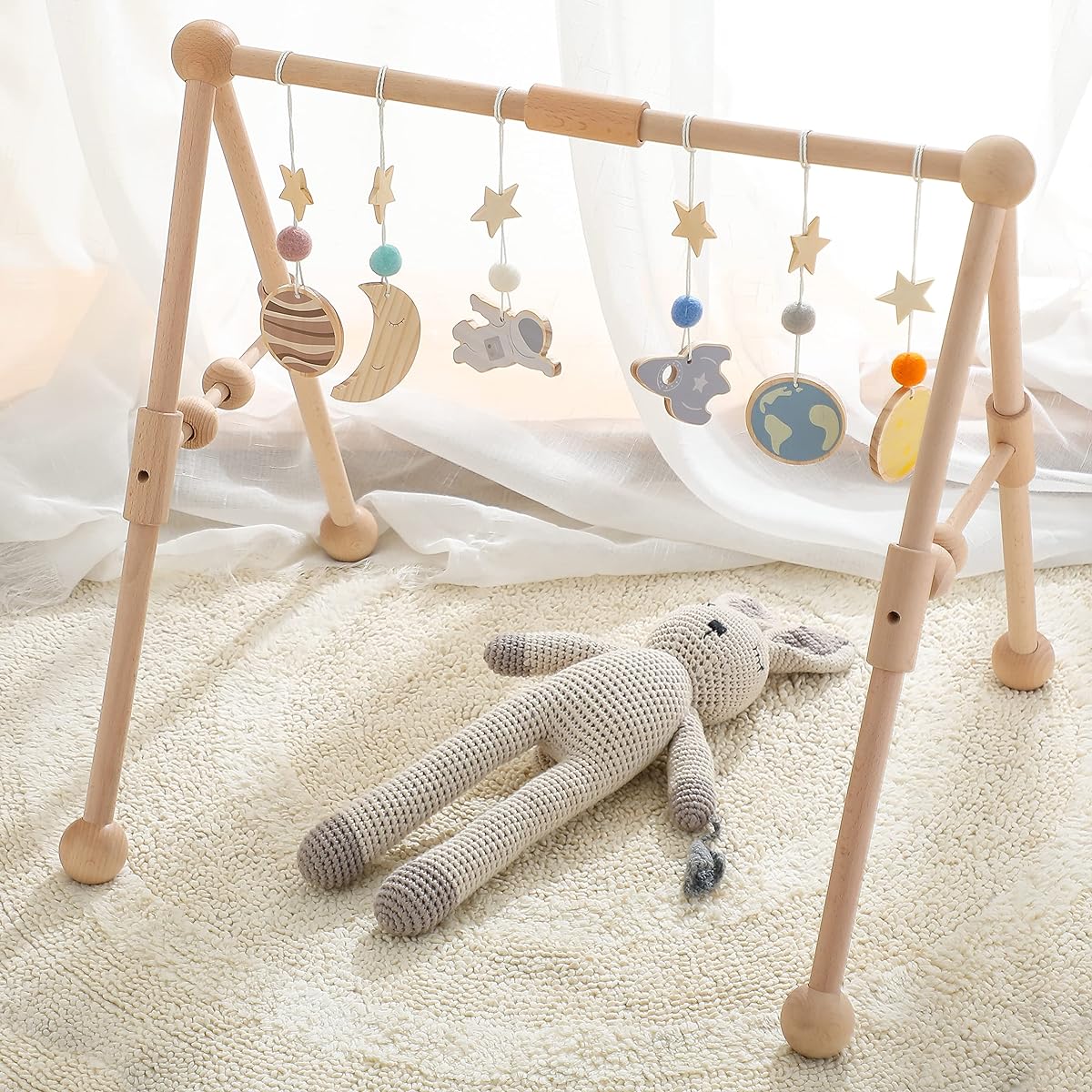 let's make Baby Gym Set Wooden Play Gym Newborn 0 months and up Early education Walking, prone, sleeping, crawling Educational toys Popular Baby gifts Baby products Girls Boys [Baby Gym Set - Space]