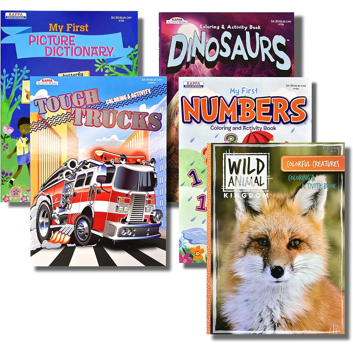 Kappa Coloring & Activity Books for Boys, Numbers & Letters, ABC, Wild Animals, Dinosaurs, Tough Trucks, 8.5" x 11", Extra Large, Hours of Fun for Ages 2-4, 4-8, 8-12 (5 Pack)