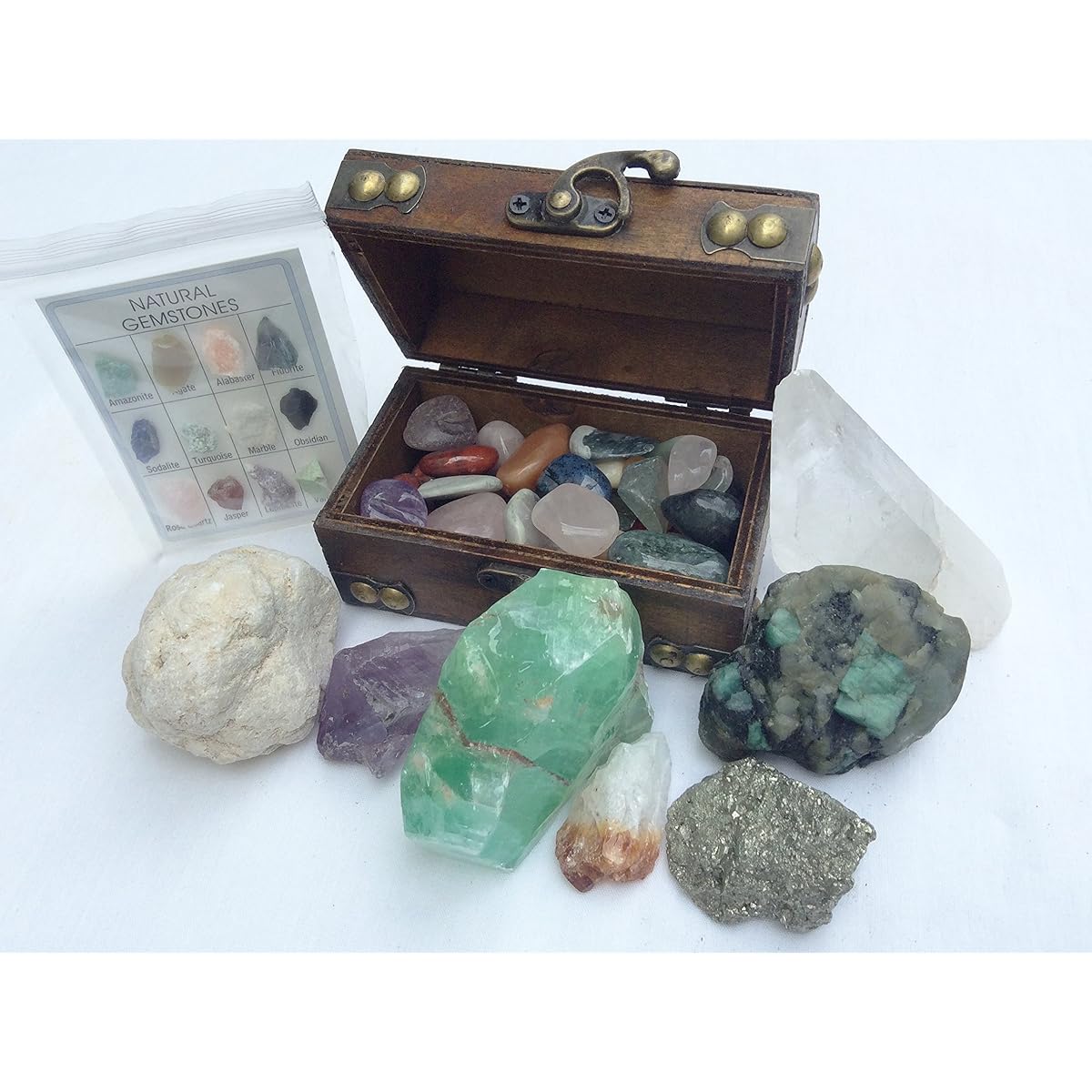 DINOSAURS ROCK MINERAL COLLECTION GIFT PACK WITH BONUS TREASURE CHEST AND ID CHART - LIMITED TO 20+ PIECES!