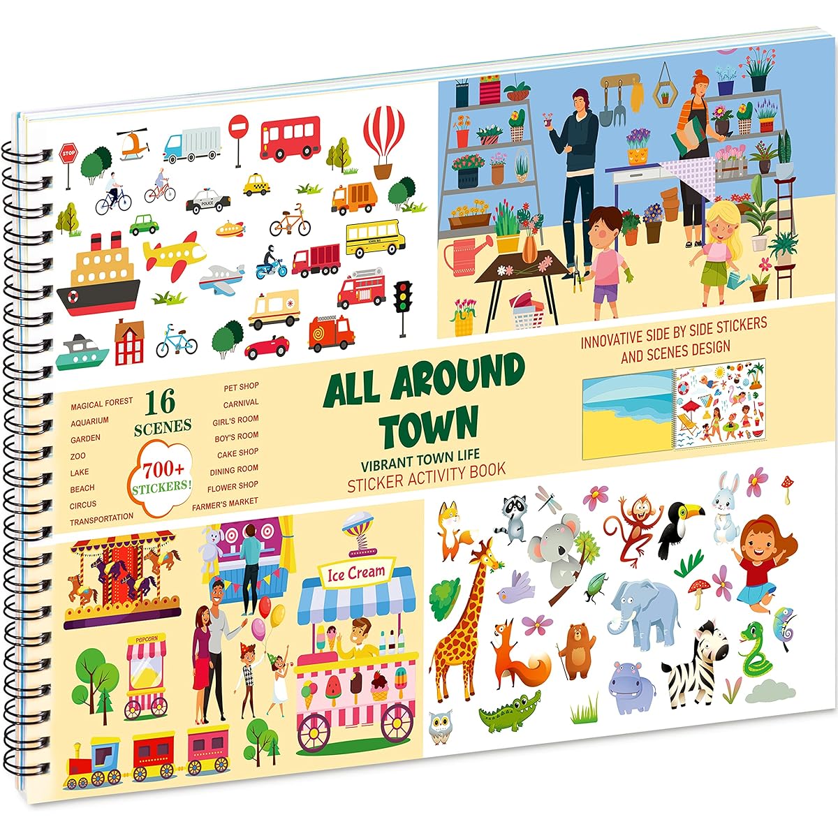 Sticker Coloring Book for Kids: 700+ Stickers & 16 Scenes - Activity Travel Toys for Toddlers Ages 2-4, 4-8, 8-10