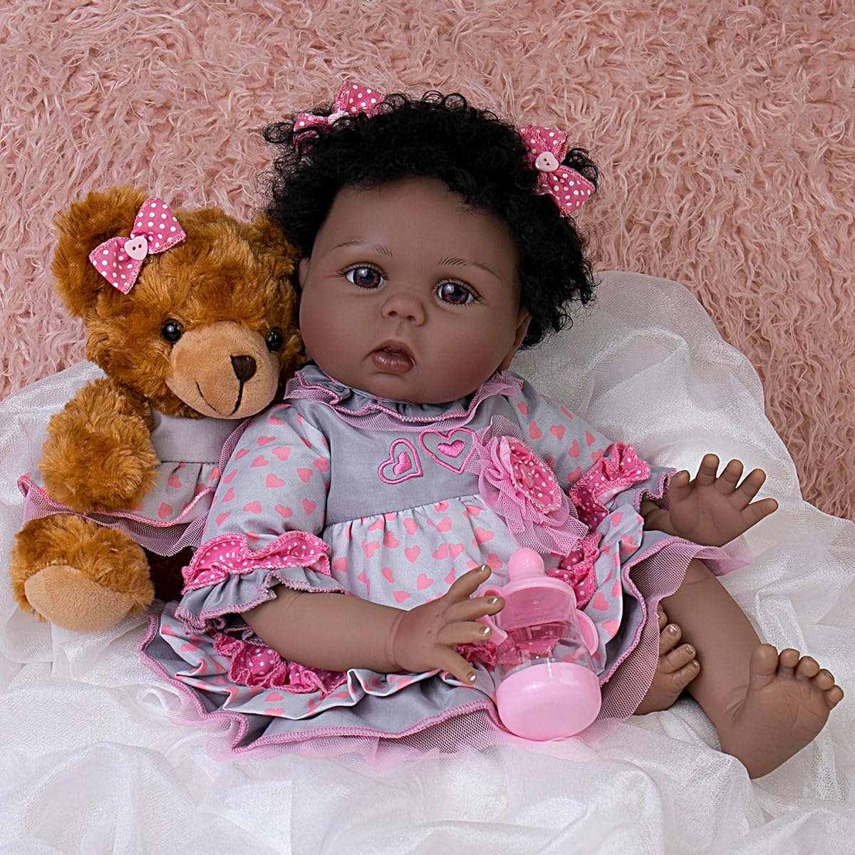 Milidool Lifelike Reborn Black Girl - 22" Realistic Newborn Soft Vinyl Baby Doll Toy for Ages 3+