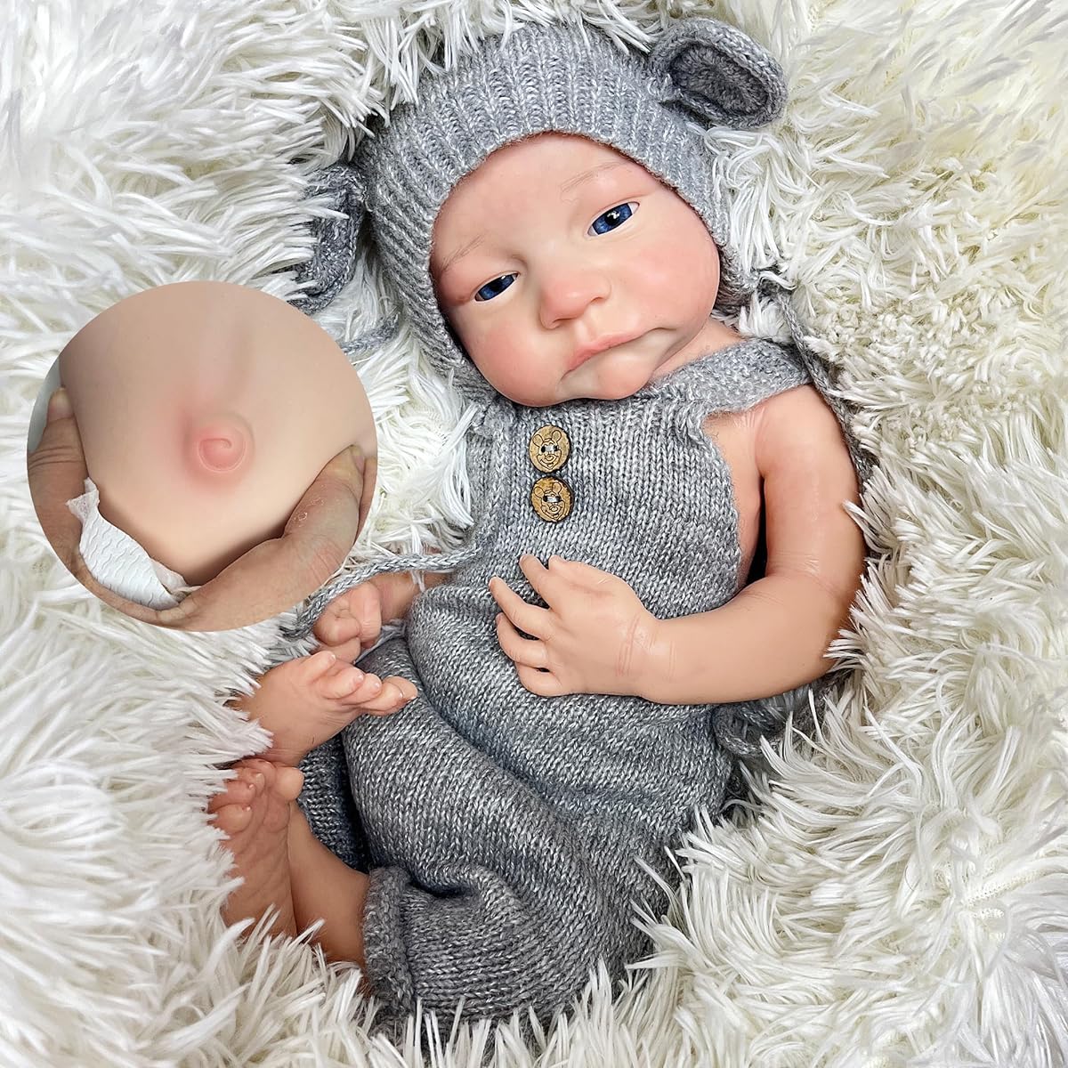 OtardDolls Reborn Baby Doll 18 Inch Realistic Newborn Baby Doll Lifelike Newborn Handmade Full Silicone Baby Doll with Toy Accessories Gift Set for Ages 3+