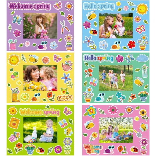 24 Pack Spring Picture Photo Frame Craft Kit Spring DIY Crafts with Stickers Spring Crafts for Kids Spring Classroom Art Activities Spring Gifts Classroom Room Decoration