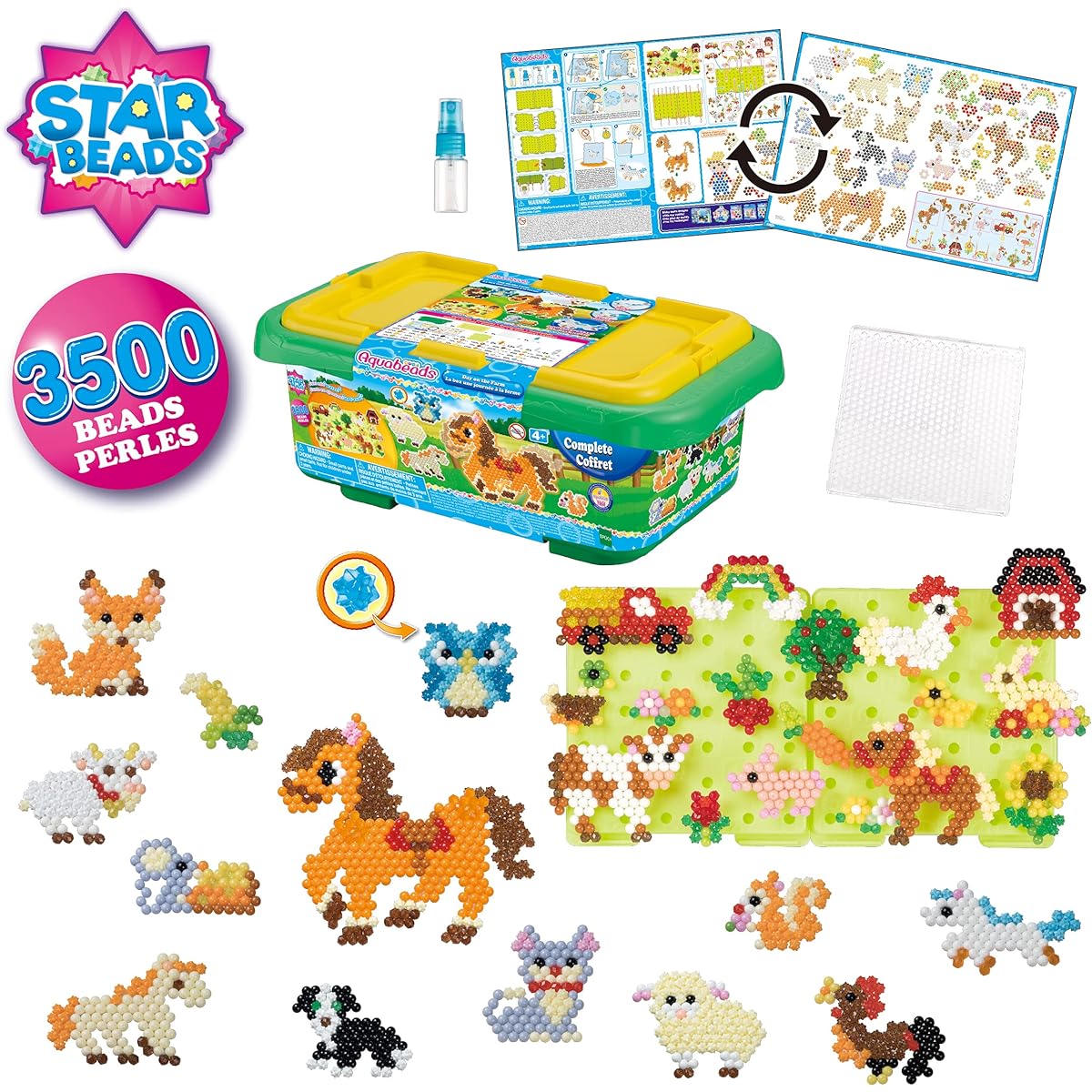Aquabeads Jumbo Arts & Crafts Set Farm Day Theme - Over 3,500 Beads & 2 Display Stands