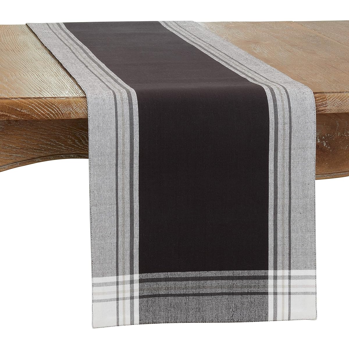 SARO LIFESTYLE Cleopatra Collection Striped Border Table Runner, 13" x 72", Black