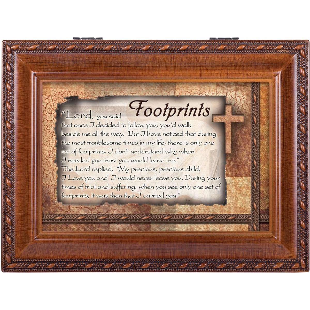 Footprints Cottage Garden Inspirational Woodgrain Traditional Music Box Plays Amazing Grace