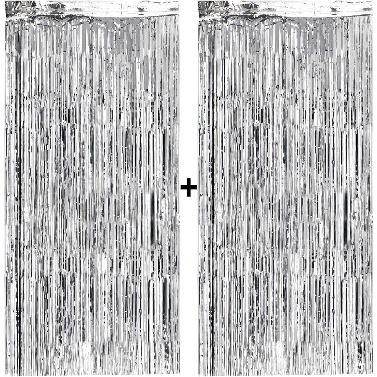 (2-Pack Silver) - Metallic Gold Silver Foil Fringe Curtain Shiny Tinsel For Party, Birthday, Prom, Photo Booth, Special Event ( 0.9m x 2.4m) Curtains (2-Pack Silver)