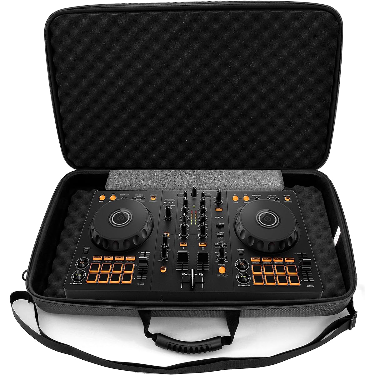 CASEMATIX Mixer Case Compatible with Pioneer DJ Controller DDJ FLX4 Rekordbox 400 with Space for Cables Adapter for DJ Controller Mixer Accessories with Additional Foam
