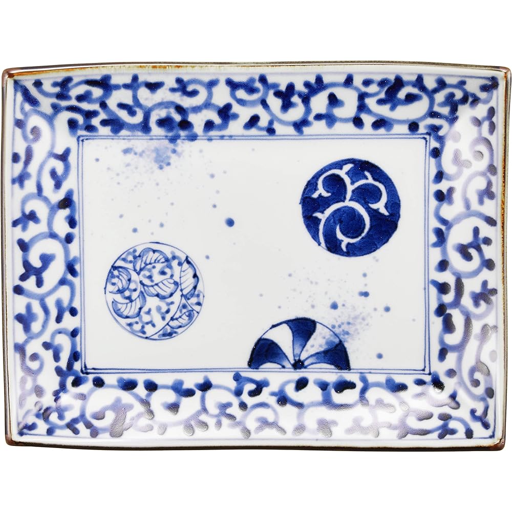 Arita ware Fukuizumi kiln octopus arabesque round pattern long angle serving plate 52544