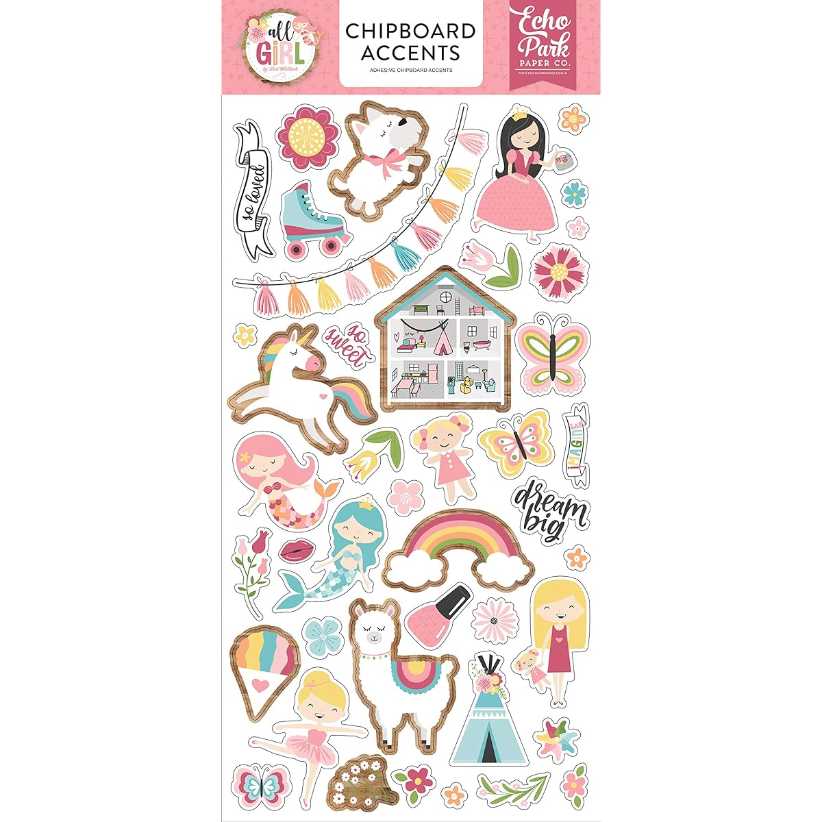 Echo Park Paper Company All Girl 6x13 Accent Cardboard Pink Dark Pink Green Teal
