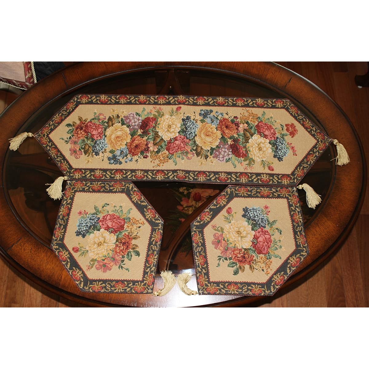 Tache Home Fashion Colorful Floral Country Rustic Morning Awakening Tapestry Table Runner 13Wx67L Beige COMINHKPR65446