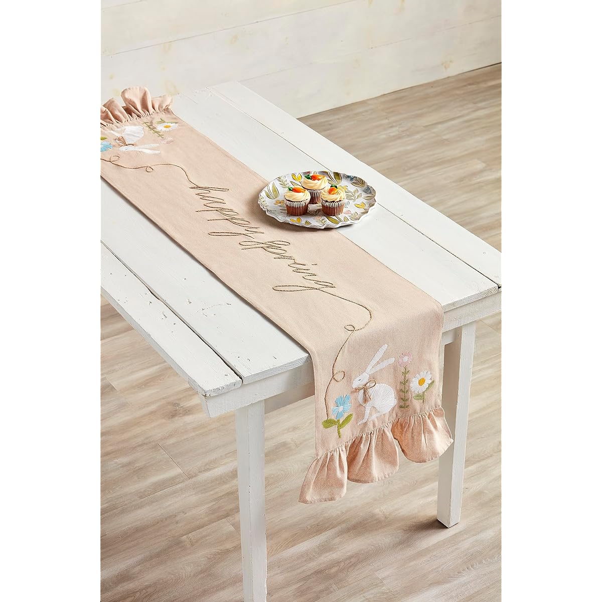 Mud Pie Bunny Table Runner Ruffle Edge 72" x 12"