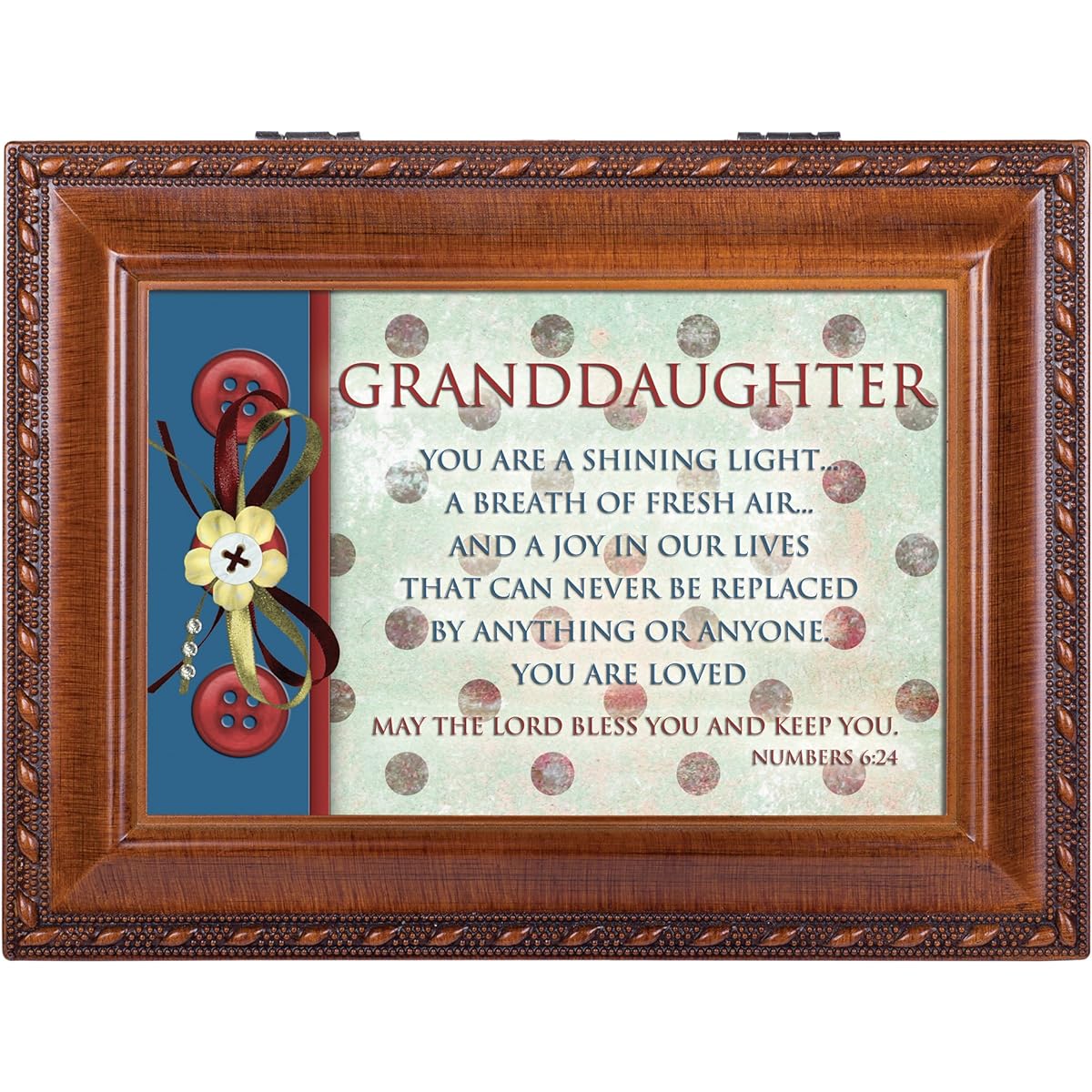Granddaughter Woodgrain Inspirational Cottage Garden Traditional Music Box Plays Jesus Loves Me