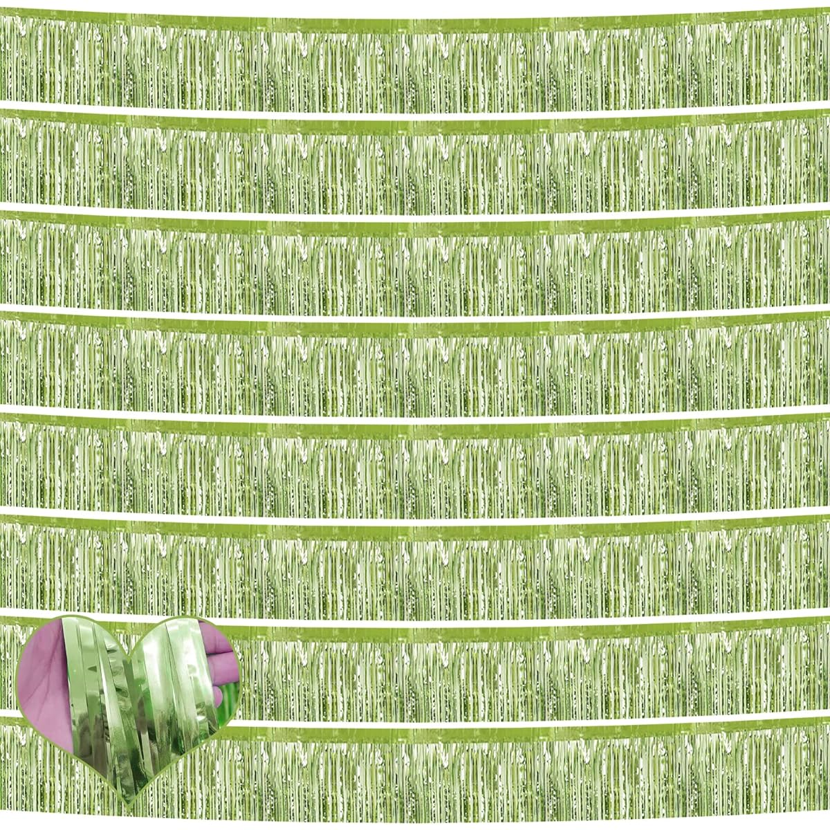 Set of 10 10ft Foil Fringe Garland Metallic Tassel Banner Wall Hanging Tinsel Streamer Backdrop for Parade Floats Bachelorette Wedding Birthday Halloween Christmas Party Decorations (Light Green)