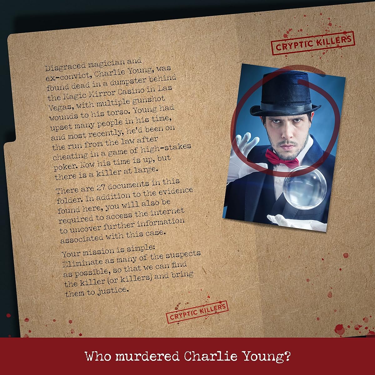 Unsolved Murder Mystery Game - Cold Case Files Investigation - CRYPTIC KILLERS - Detective Evidence & Crime Files - Personal, Date Night & Party Games - Murder at the Magic Mirror Casino