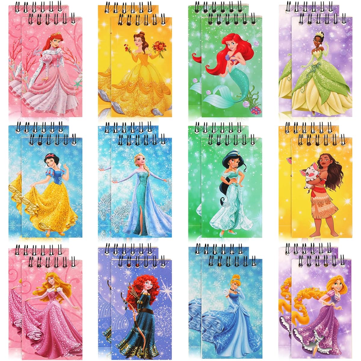 Quilota 24 Pieces Mini Princess Notepads, Birthday Party Supplies, Princess Birthday Party Favors, Kids Party Gifts, Goodie Bag Stuffers, Kids Classroom Rewards, School Replacement Gifts (12 Types)