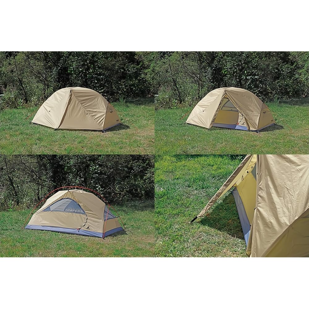 CAPTAIN STAG Tent Touring Dome Tent Aluminum Tent for 2 People UV Protection Aluminum Pole Adopts Khaki Fly 210 x 255 x H 115 cm Inner 210 x 135 x H 105 cm