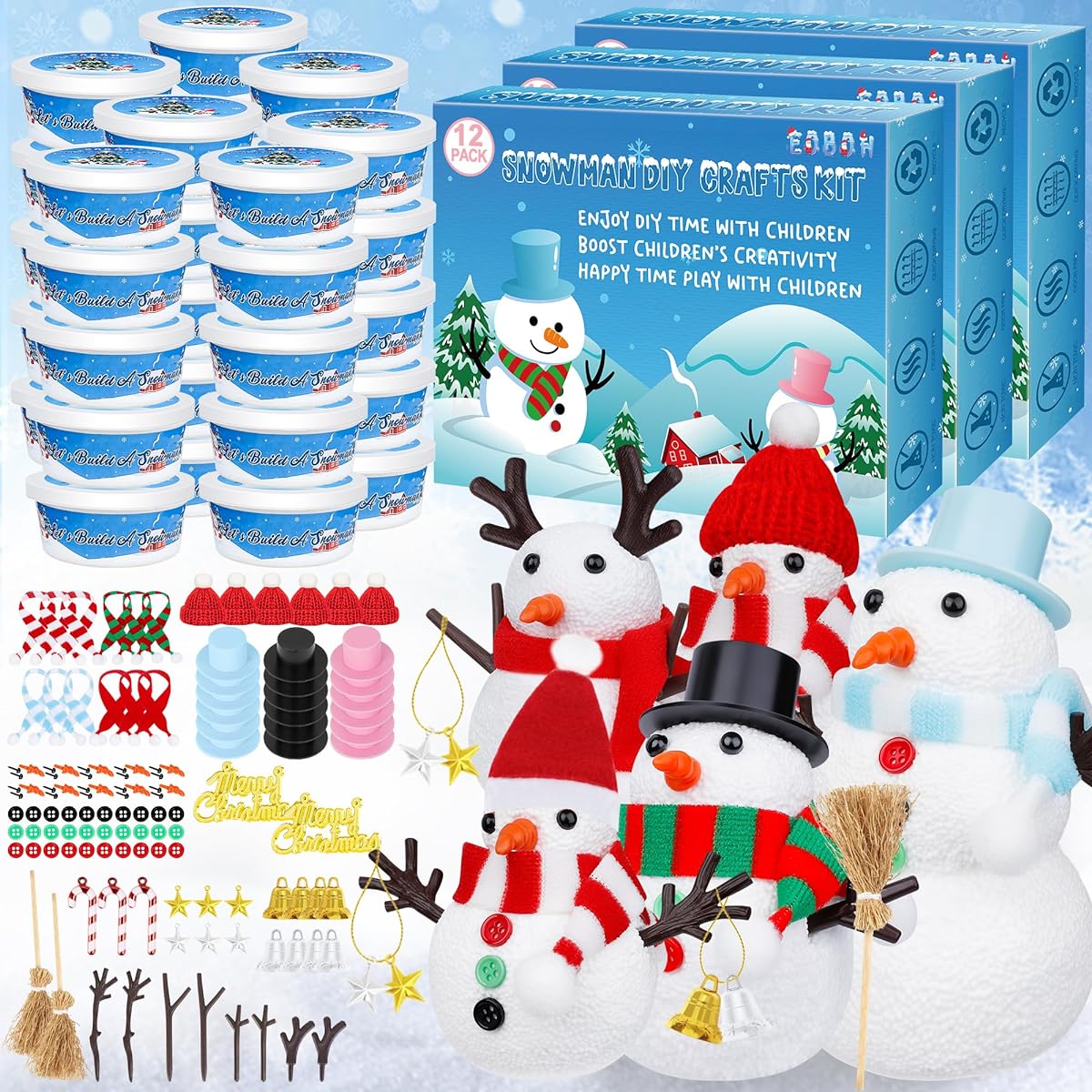 Snowman Kit, Snowman Kits Inspirational DIY Crafts for Kids, Creative Air Dry Clay Modeling Snowman Crafts, Enhance Creativity, Christmas Gifts for Kids, Winter School Christmas Creative Supplies, Pack of 36