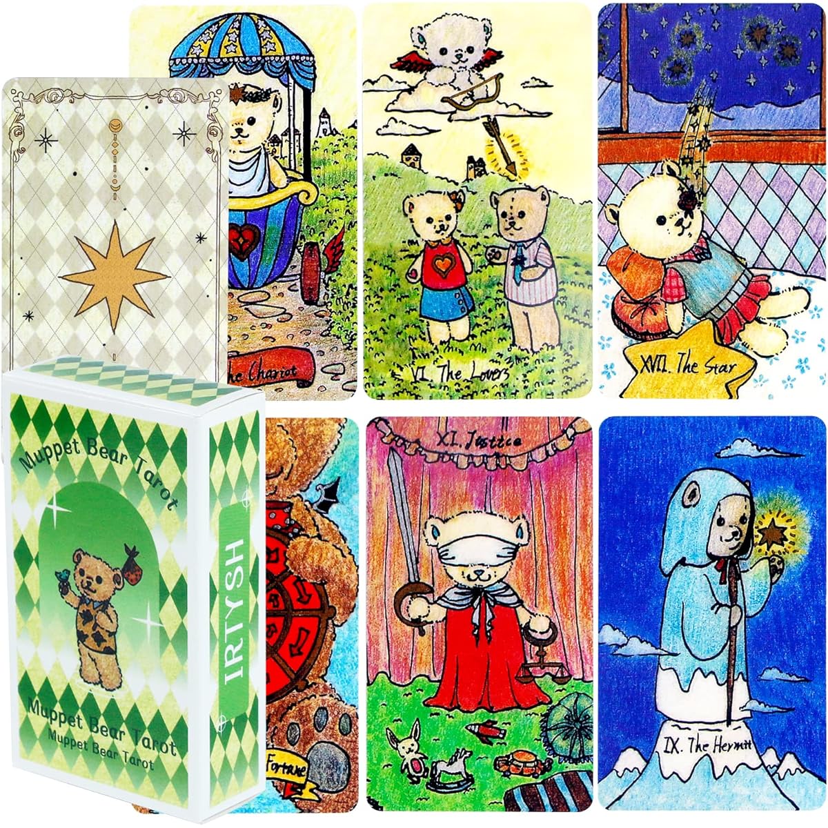 mrdiyshisha Muppet Bear Tarot Muppet Bear Tarot Deck 80 Cute Tarot Cards (2 Special Cards Included) Pocket Size: 103mm x 60mm - Muppet Bear Tarot