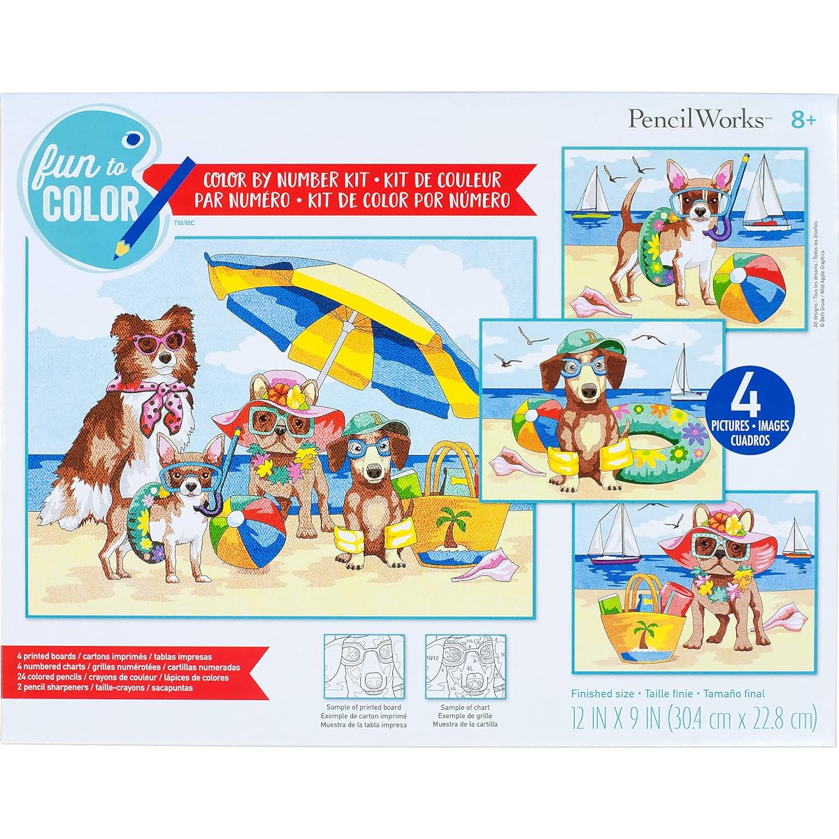 Pencil Works Color By Number Kit 9"x12" 4/Pkg-Summer Paws -91745