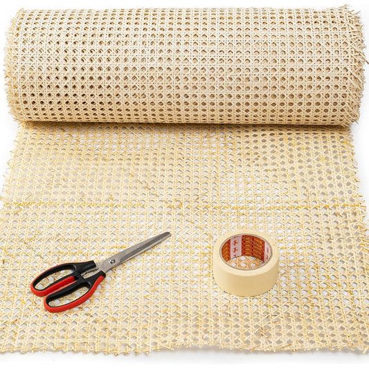 18" Wide Rattan Webbing 9ft for Caning Projects Natural Woven Open Mesh Cane Natural Rattan Webbing (9ft)