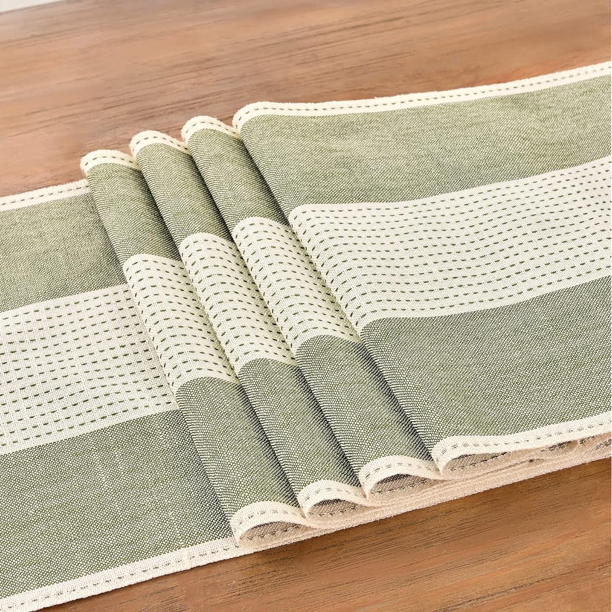 Wracra Linen Table Runner Farmhouse Macrame Table Runner 60" Long for Dining Table Decor, Wedding, Party, Dresser Decor, Sage Green, 60"
