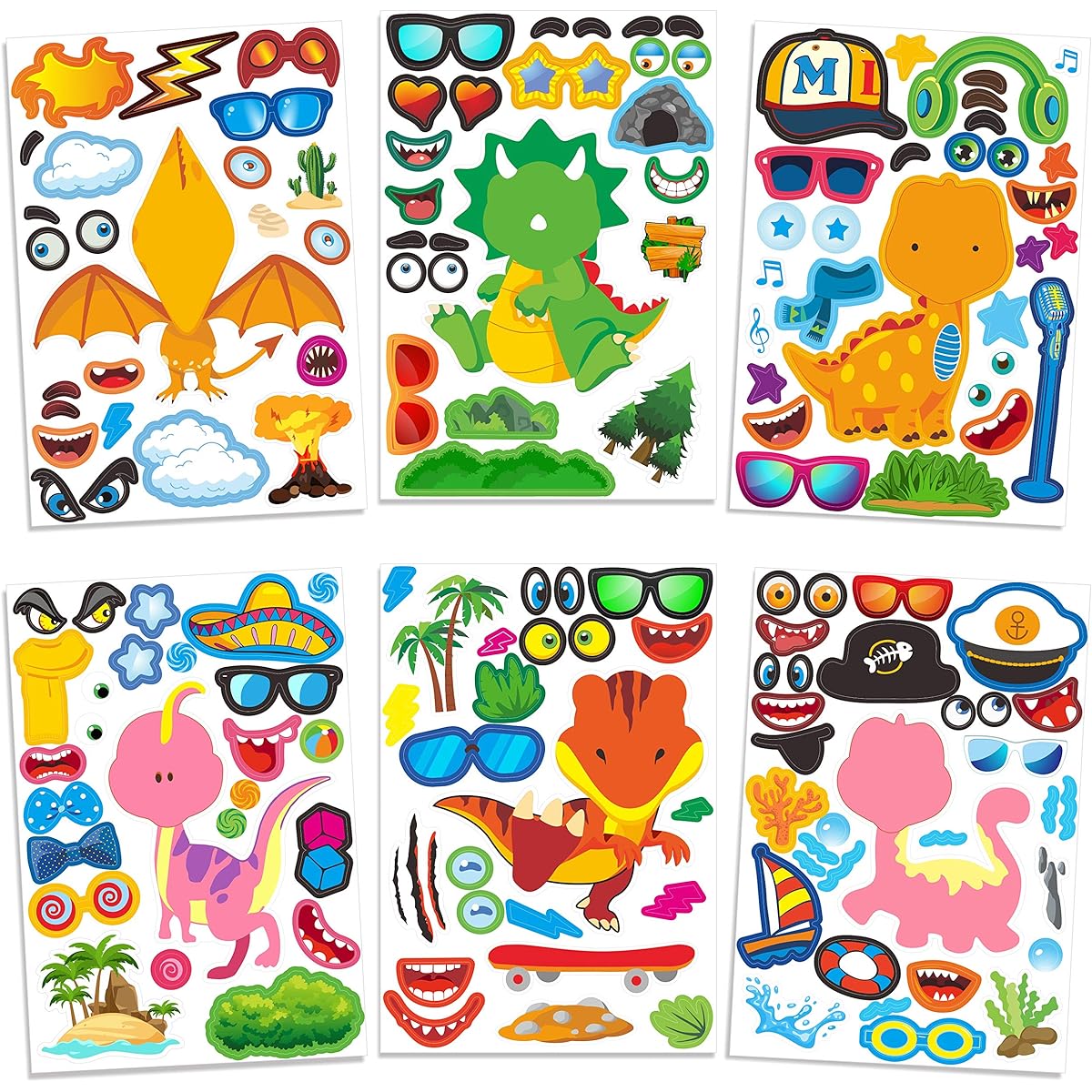 Reusable Dinosaur Stickers Gifts for Kids 700+ Dinosaur Stickers for Kids 3+ Make a Face Party Favors DIY Stickers for Kids Tear Resistant Reusable Stickers Reward Gifts