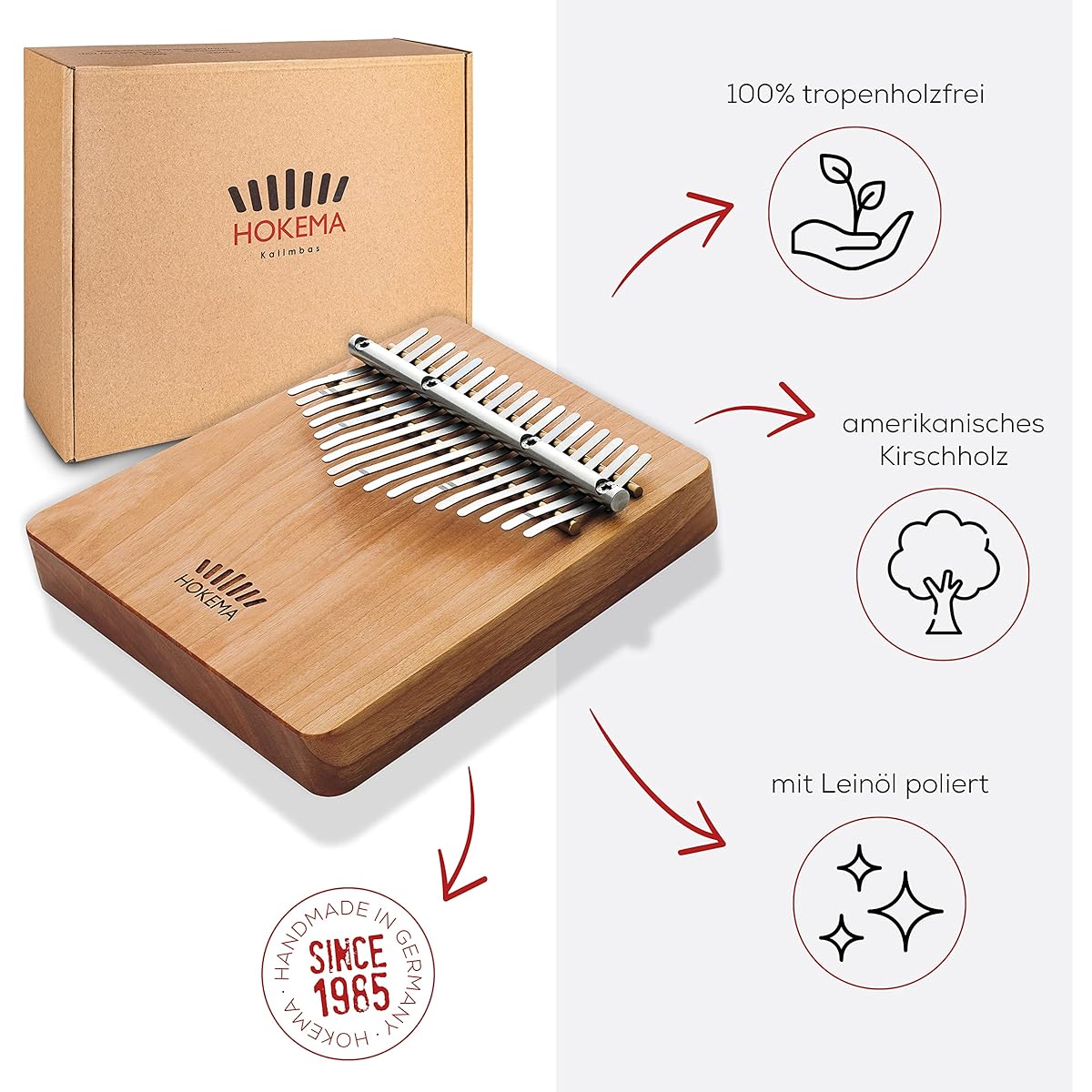 Hokema Kalimba B17 in C major - Original handmade in Germany - Thumb piano - Easy to learn the instrument - Perfect for beginners - Thumb piano for kids and professionals alike