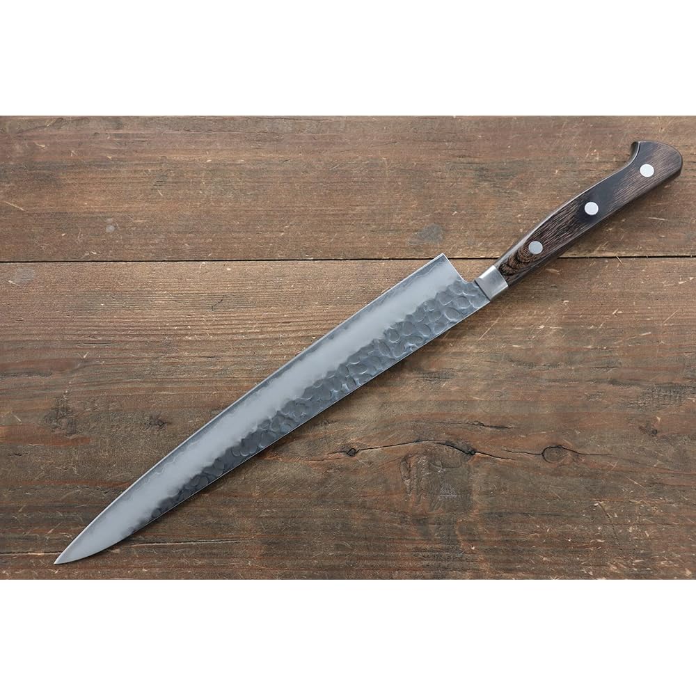 Seisuke AUS8 Hammered Sujihiki Knife 240mm Brown Plywood Handle