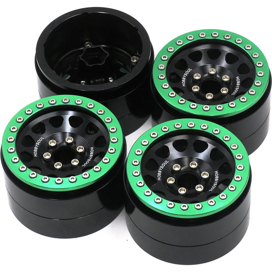 4pcs RC Aluminum 2.2 Beadlock Wheel Rim Hexagon 12mm Black Green Color Weight Approx. 124g/pc Fit for RC Crawler Mud 2.2 Tire Tyre